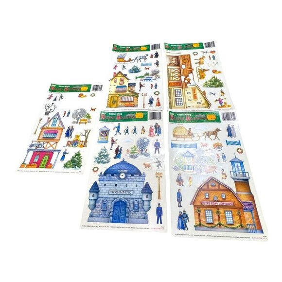 Dickens Traditions Vintage Glitter Clings Lot 5 Victorian Village Window Sticker - Picture 1 of 7